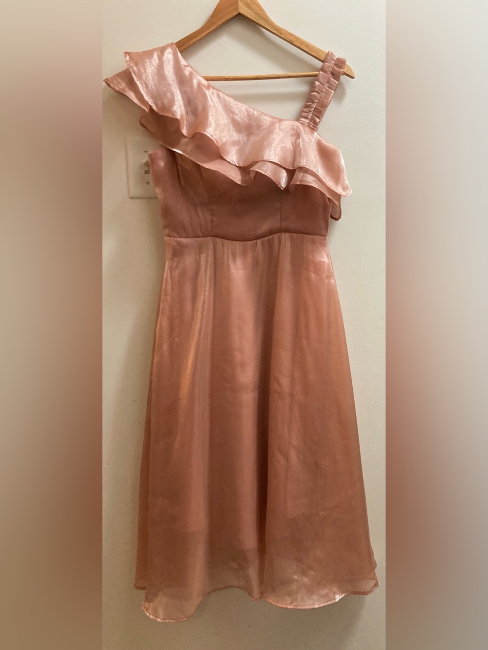 Dusty Rose Dress Ruffle Dress Shimmer One Shoulder Midi Dress Whimsical Unique